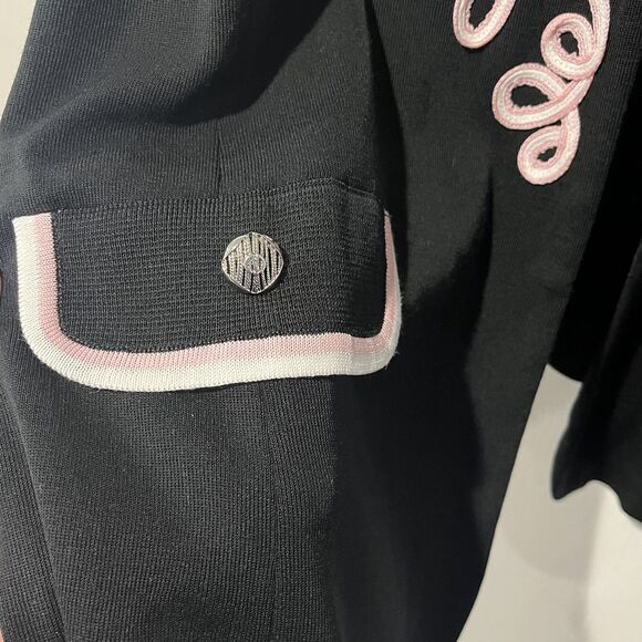 Ming Wang Cardigan Women's XL Black Knit Pink Appliqué Sweater Jacket Eclectic - Picture 4 of 8